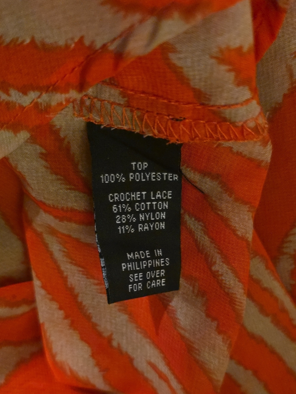 Ladies' Orange and Cream Zebra Print Blouse with Lace L - Picture 4 of 4